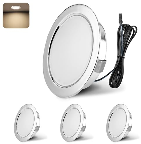 YindaLux infälld spotlight LED 12 V 4 000 K neutral vit LED-spotlight dimbar 3 W LED infällbara spotlights 55–58 mm hålstorlek infälld belysning för husbil, kök, garderob aluminium krom 4-delat set