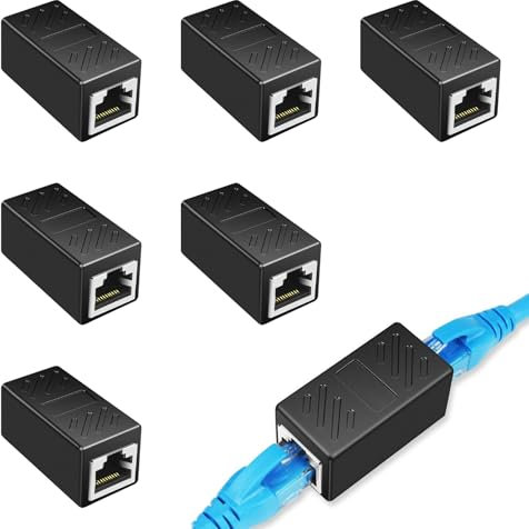 Qneneam 6 Pcs RJ45 Coupler, Ethernet Extension Adapter, Female to Female Network Connector, Cat7/Cat6/Cat5e/Cat5 Ethernet Cable, Secure Connection, Black