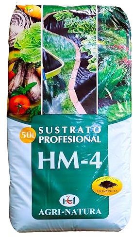 HM-4 Sustrato Profesional para Huerto y Jardineras AGRI-NATURA | Fibras de Coco y Turba | Retención de Humedad y Fertilidad del Suelo | Listo para Uso en Plantación y Cultivo (50 litros)