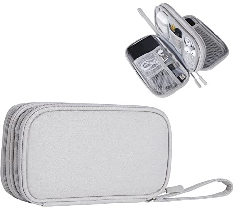 Organizador Cables Viaje, Impermeable Bolsa de Organizadora Electrónica, Accesorios Estuche Portátil para Cargador, Cable USB, SD Tarjeta, Adaptadores, Tarjetas de Memoria, Gris
