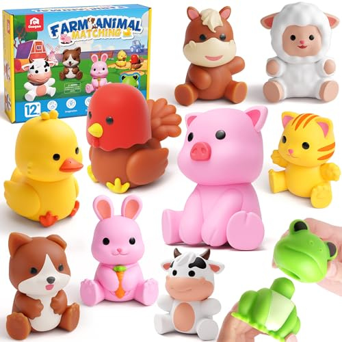 Coogam 10 juguetes de asociación con animales de granja, juegos educativos de aprendizaje motor fino para actividades en edad preescolar, conteo Montessori y clasificación de forma y color