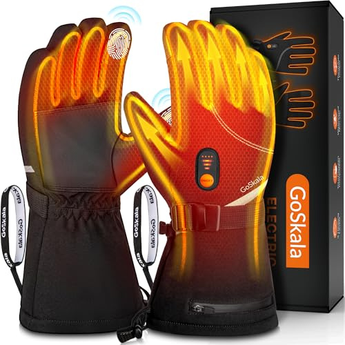 GoSkala Gants Chauffants pour Homme et Homme, avec Batterie Rechargeable de 7,4 V 6000 mAh, 3 Niveaux de Chauffage Gants d'hiver Imperméables et Tactiles, Idéaux Vélo, Ski, Patinage, M
