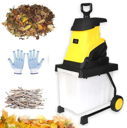 Electric Garden Shredder, Portable Garden Shredder, 2500w Leaf & Wood Chipper, with 45L Collection Box & Power Cord, 4500 RPM Reversible Steel Blades, Electric Wood Chipper for Outdoor
