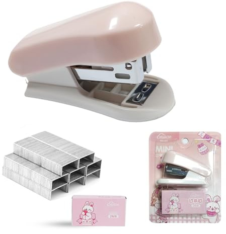 Mini Stapler and Staples Set with 400 Standard 26/6 Staples, Effortless Portable, 2-25 Sheet Capacity, Cute Stapler Gift for Student, Office Home School Use (Pink)
