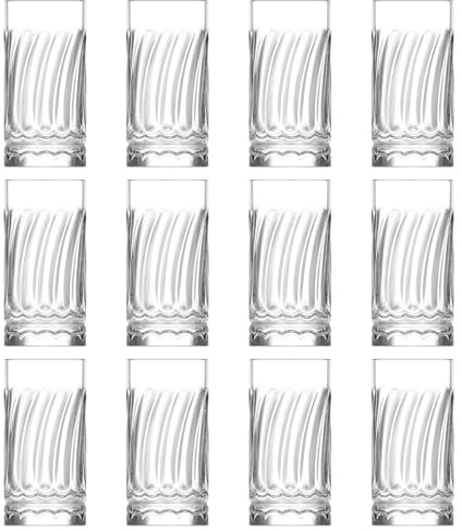 LAV 390ml Wave Verres à Long Drink - Clair - 12x Grand Lavable au Lave-Vaisselle Verre Eau Gin Jus Boisson Mélangée Cocktail Boire Highball Gobelets Ensemble de Verres
