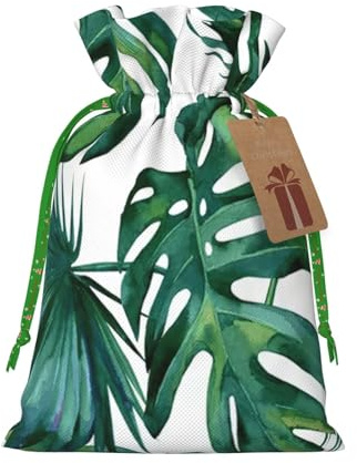 Bolsas de regalo con cordón de Navidad con estampado de hojas de plátano verde, saco festivo de Navidad, fiesta de cumpleaños, embalaje de regalo