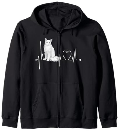 Chat Angora Turc Heartbeat EKG Funny Cats & Kitten Lovers Sweat à Capuche