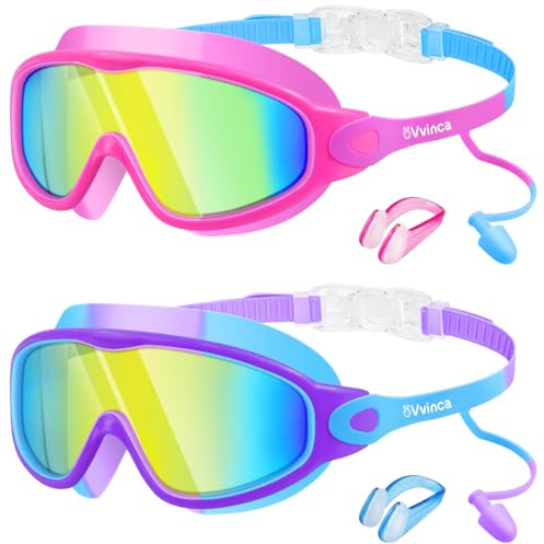 Vvinca Schwimmbrille Kinder mit Nose Clips für 3-14 Jahre Mädchen