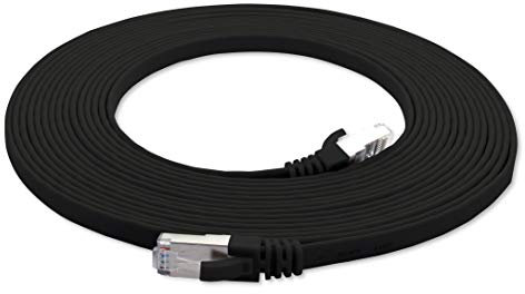 1aTTack.de 7,5m - schwarz - 1 Stück Cat7 Flachkabel Netzwerkkabel Cat 7 Rohkabel Gigabit Lan (10Gbit/s) Flachbandkabel Verlegekabel Patchkabel Flach Slim Rj 45 Stecker Cat6a