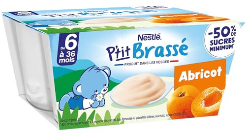 Nestlé Bébé - P'tit Brassé - Desserts Lactés - Abricot- Dès 6 mois - 4x100g