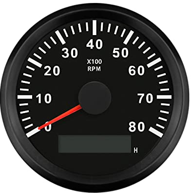 ELING Varvräknare RPM-mätare med timmätare för bil, lastbil, båt, yacht, 0-8 000 varv/min, 85 mm med bakgrundsbelysning