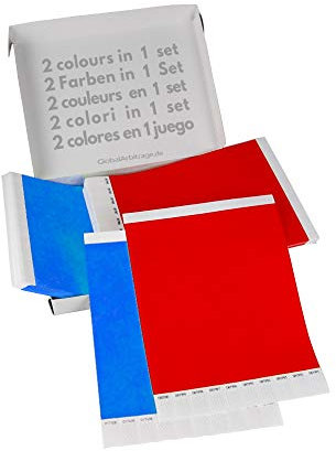 Rot+Hellblau Vorteilspack: 2x500 Eintrittsbänder aus Tyvek zum selbst gestalten und bedrucken von GA Event Solutions - Party Einlassbänder, Festival Armbänder für dein Event
