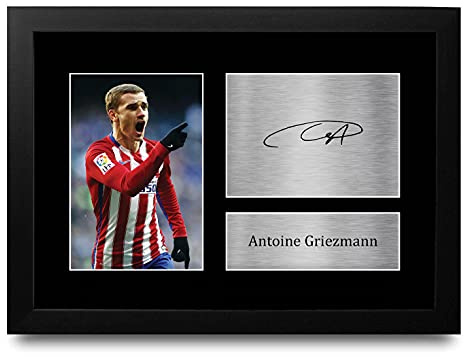 HWC Trading Antoine Griezmann A4 Enmarcado Regalo De Visualización De Fotos De Impresión De Imagen Impresa Autógrafo Firmado Por Atletico Madrid Los Aficionados Al Fútbol