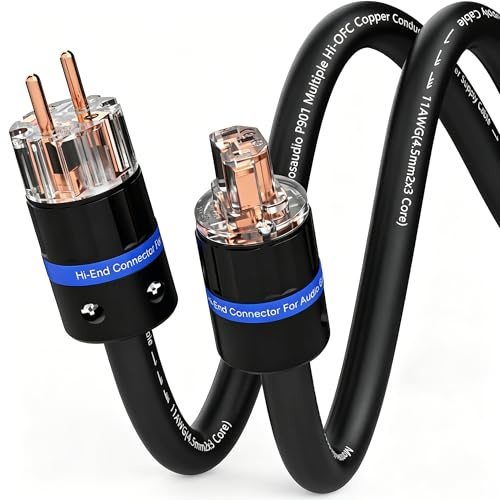 Monosaudio P901 High-End HiFi Netzkabel 1M 4.5Sq Kupferabschirmung Audiophil-Kaltgerätekabel mit EU Schukostecker & IEC C15 Buchsestecker für DVD/Verstärker/Decoder/Subwoofer/AMP