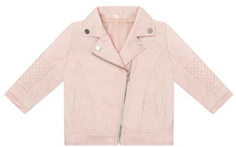 Symunnia Toddler Baby Boy Girl PU Faux Leather Coat Cool Lapel Oblique Zipper Jackets Spring Fall Winter Outerwear(6-12months,Pink)