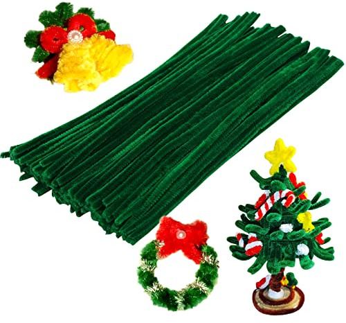 SUVSOON 100 PCS Pipe Cleaner Chenille Stem, Green Pipe Cleaner Crafts
