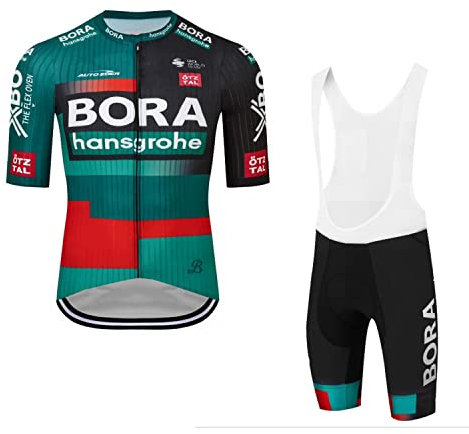 SGCIKER 2023 Herren Pro team BORAHansgrohe Radtrikot Set, Kurzarm Fahrrad bekleidung Lätzchen Kurzsets Gel Pad（2XL