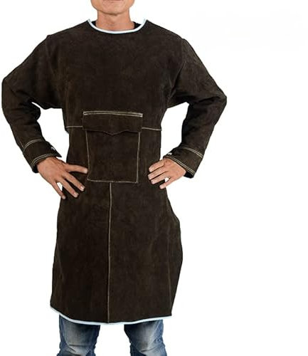 Schweißerschürze aus Leder Canvas Apron Schweißerschürze Hitzebeständige and Flammhemmende Schwere Arbeitsschürze aus Leder für Ingenieure Tischler Handwerker für Küche,Garten,Keramik,Werkstatt,Garage