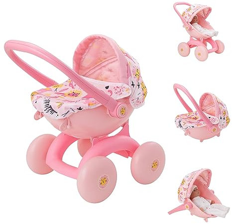 Babyboo 4 In 1 My First Pram | Jungle Print Design | Childrens Baby Doll Pushchair Buggy Stroller, Carry Cot, Baby Seat | Dolls Accessories For Kids Ages 18M+