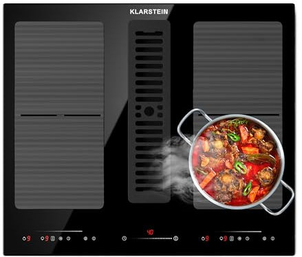 Klarstein 2-in-1 Kochfeld mit Dunstabzug Integriert, Induktionskochfeld mit Dunstabzug für Kücheninsel, Kochfeld mit Integriertem Dunstabzug 60cm, 391m³/h Luftstrom, Touch Control, Energieklasse A+