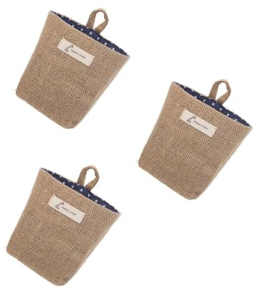 ABOOFAN 3Pcs Hanging Jute Storage Bag Small Striped Wall Basket for Cosmetics Underwear Clothes Toys Tools and Desktop Debris Natural Burlap Home Storage 5.51 X 5.51 X 14.76In