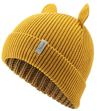 Sterntaler Strickmütze mit Umschlag - GOTS Unisex Beanie aus Baumwolle (Bio) - Übergangsmütze mit kleinen, angesetzten Öhrchen - Kinder Mütze mit Rippstrickmuster - vanille, 53