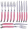 Murago - Steakbesteckset 12-Teilig Kunststoffgriff - Rosa - Steak Messer Gabel Grillbesteck Set 6 Personen Edelstahl Besteck Bunt Pastell rostfrei Steakgabel Steakmesser