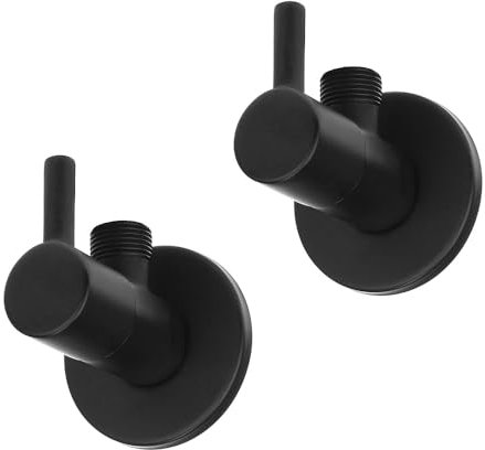 Coppia di valvole d’arresto nero opaco con attacchi 1/2”G x 3/8”G, design tondo con leva di comando e connessioni standard