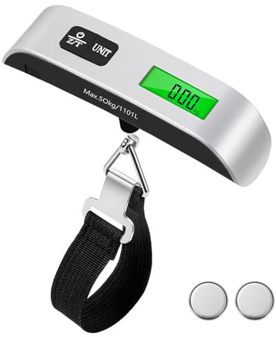 Brencco Kofferwaage Digital mit Haken, Tragbare Elektronische Gepäckwaage 50KG / 110 lb, Digitalwaage Tara-Funktion Praktisch Digitale Hängewaage für Reise mit Haken