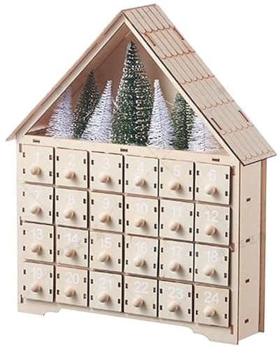 Julkalender fyllbar adventskalender med 24 lådor vitt trä adventskalender med julgran och LED-lampor juldekorationer jul nedräkningskalender för vuxna barn gåva