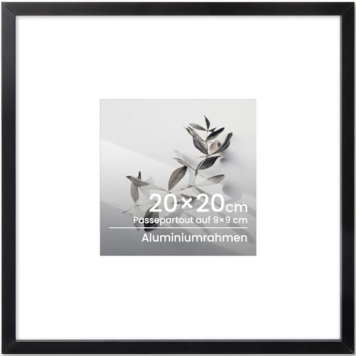 Cadre photo 20x20 Noir, en aluminium carré, avec verre trempé, pour photos de 20x20 cm sans passe-partout ou de 9x9 cm avec passe-partout, cadre métallique fin pour œuvres d'art et affiches