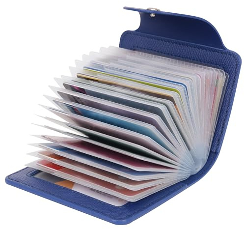 IHIGOGOFA Credit Card Holders Soft Genuine Leather Compact Wallet ID Bank Card Case Purse 40 Thickening Durable Plastic Insert Sleeves and 2 ID Card Slots (Blue)