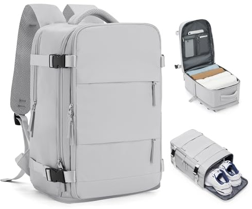HPLQQ Zaino Ryanair 40x20x25 Zaino da Viaggio Aereo Bagaglio a Mano 20L Borsa da Cabina 40x30x20 per Uomo e Donna Lavoro e Scuola Trekking Casual Daypack Impermeabile per laptop 14,A10-Grigio Chiaro