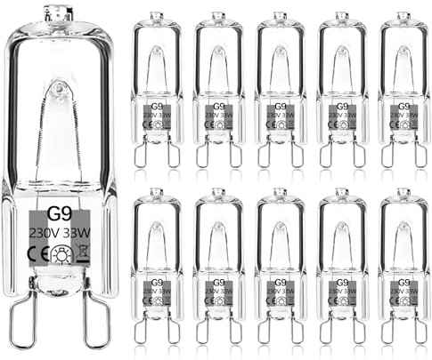 Haraqi 10 Pack G9 Halogen Bulbs 33W 230V 2800K Warm White,Clear Capsule Halogen Lamps Dimmable, No Strobe, No Flicker