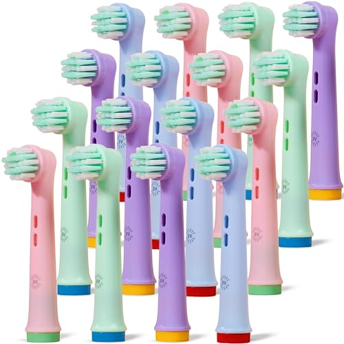 Oral-B Kompatible Aufsteckbürsten Kinder | OralVista 16er-Pack bunte elektrische Kinder Aufsteckbürste | Sanft zu empfindlichem Zahnfleisch | Lustiges Design