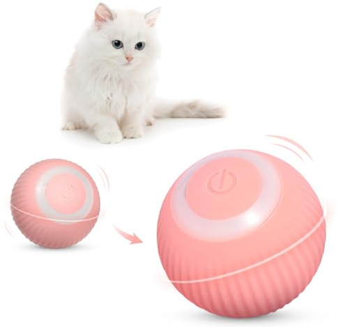 XUNNIU Palla Giocattoli interattivi per gatti, gatti e cani al coperto, con luce LED, palla interattiva per gatto,palla per cani rotazione automatica e ricarica USB, rosa
