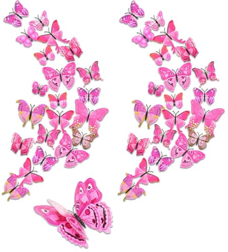24 Pcs Adesivo da Parete Farfalla, 3D Farfalle Decorative Magnetico, Farfallas Staccabile Ottimo per Decorazioni Doppio strato