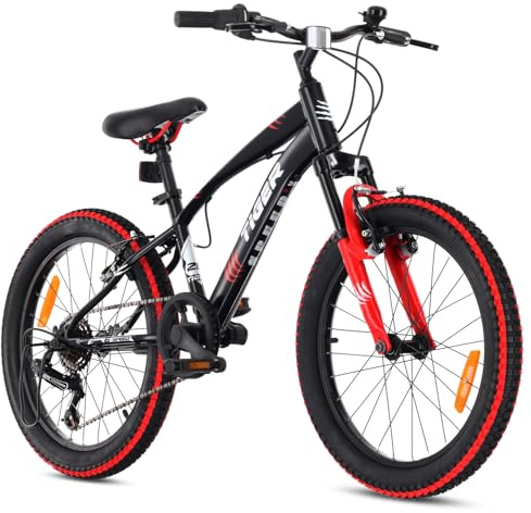 Tiger Bike Bicicletta per bambini 20 pollici ruota dimensioni da 6 a 10 anni altezza regolabile 6 velocità Shimano (Rosso Nero)