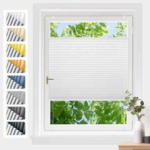 Grandekor Plissee ohne Bohren Verdunkelung Weiß 45x130cm(BxH), Klemmfix Verdunklungsplissee, Thermo plissees Lichtdicht & Blickdicht, mit Sichtschutz & Sonnenschutz für Fenster & Tür