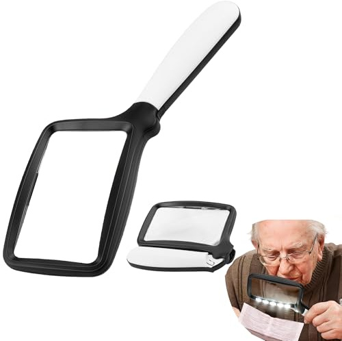 Loupe Grossissante 3X avec 5 Lumières LED Et Deux Niveaux De Luminosité, Modèle Pliable avec Poignée, Lumière Intégrée, Lecture Confortable, Adaptée Aux Personnes Âgées, Couture, Artisanat