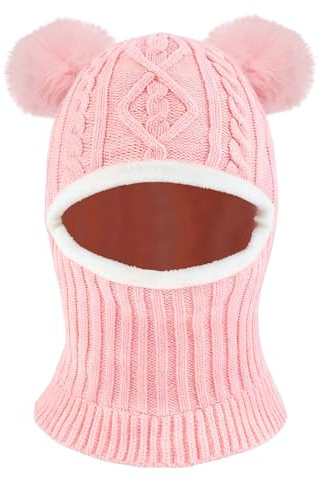 AYPOW Baby barn vintermössa balaclava för 1–6 år, multifunktionell termo, vindtät stickad mössa, halsduk för flickor pojkar småbarn, fleecefodrad slip-mössa, huva för utomhus, B-rosa, one size