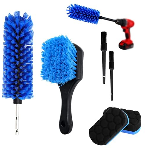 Kit Nettoyage Voiture Complet, Brosse Jante Voiture avec Adaptateur Perceuse, Brosse Nettoyage Voiture & Pinceau Nettoyage Voiture, Kit de Nettoyage Voiture pour Entretien Jantes, Pneus, Auto & Moto
