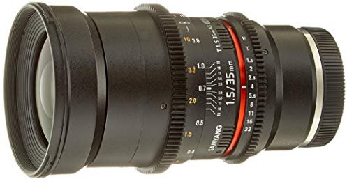Samyang F1312906101 - Objetivo para vídeo VDSLR para Sony E (Distancia Focal Fija 35mm, Apertura T1.5-22 AS UMC II, diámetro Filtro: 77mm), Negro