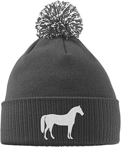 Hippowarehouse Horse Embroidered Beanie Hat with Bobble Grey