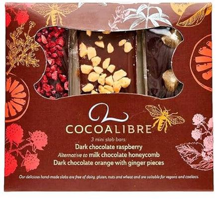 Cocoa Libre Triple Delight - Vegan, Dairy-Free, Nut-Free, Gluten-Free Mini Chocolate Bars - Raspberry, Honeycomb, Orange & Ginger, 120g