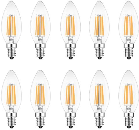 HUAMu 10er Pack E14 Kerze LED Lampe für Kronleuchter,E14 Glühfaden Retrofit Classic,6W 600 Lumen 2700K Warmweiß ersetzt 60 Watt, Filament Fadenlampe,Dimmbar