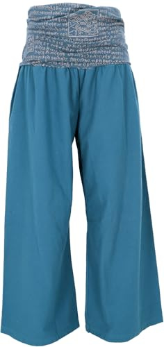 GURU SHOP Weite Marlenehose, Buddha Wellnesshose, Yogahose, Boho Hose mit Breitem Bund - Orion Blue, Damen, Size:XL