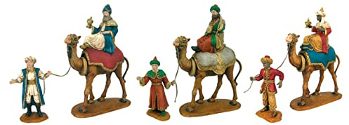 Acan Tradineur - Figuras Reyes Magos, Camellos y pajes para belén navideño 27 cm, durexina, Figuras Decorativas Nacimiento, Pesebre, Navidad, decoración Tradicional