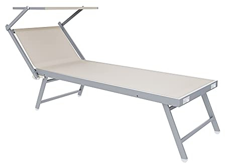 Arreditaly Lettini Prendisole Pieghevole Professionale Alluminio Tessuto Textilene 720 gr/m² Tettuccio Orientabile Parasole Sdraio Prendi Sole Mare Spiaggia Piscina 182 x 60 x 38 cm (1, Beige)