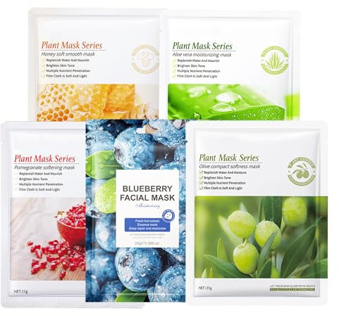 Hydrating Face Mask,Hydrating Moisturising Face Sheet Masks Nourishing Improves Skin Face Care,Face Mask Set for Dehydrated, Dull and Tired Skin,Pack of 5 Sheet Masks (5PCS-A)